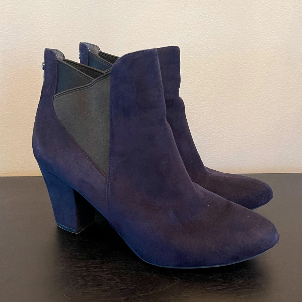 Navy suede booties